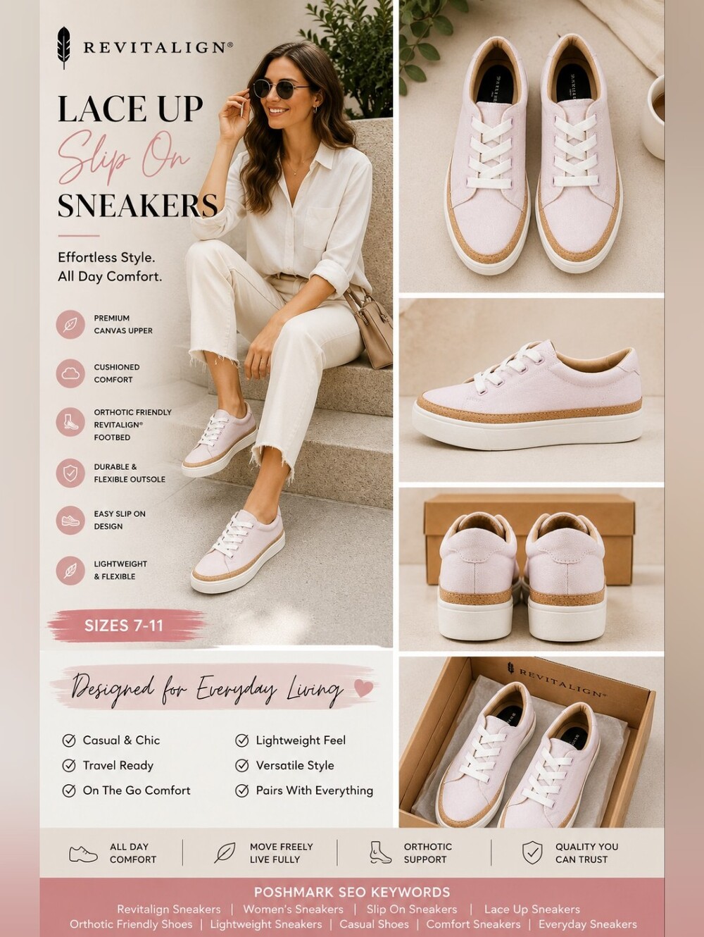 Revitalign Lace-Up Slip-On Sneakers - Soft Pink